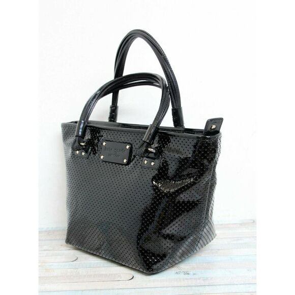 ROOMY KATE SPADE BLACK PERFORATED PATENT LEATHER TOTE SHOULDER BAG HANDBAG PURSE - Picture 5 of 9